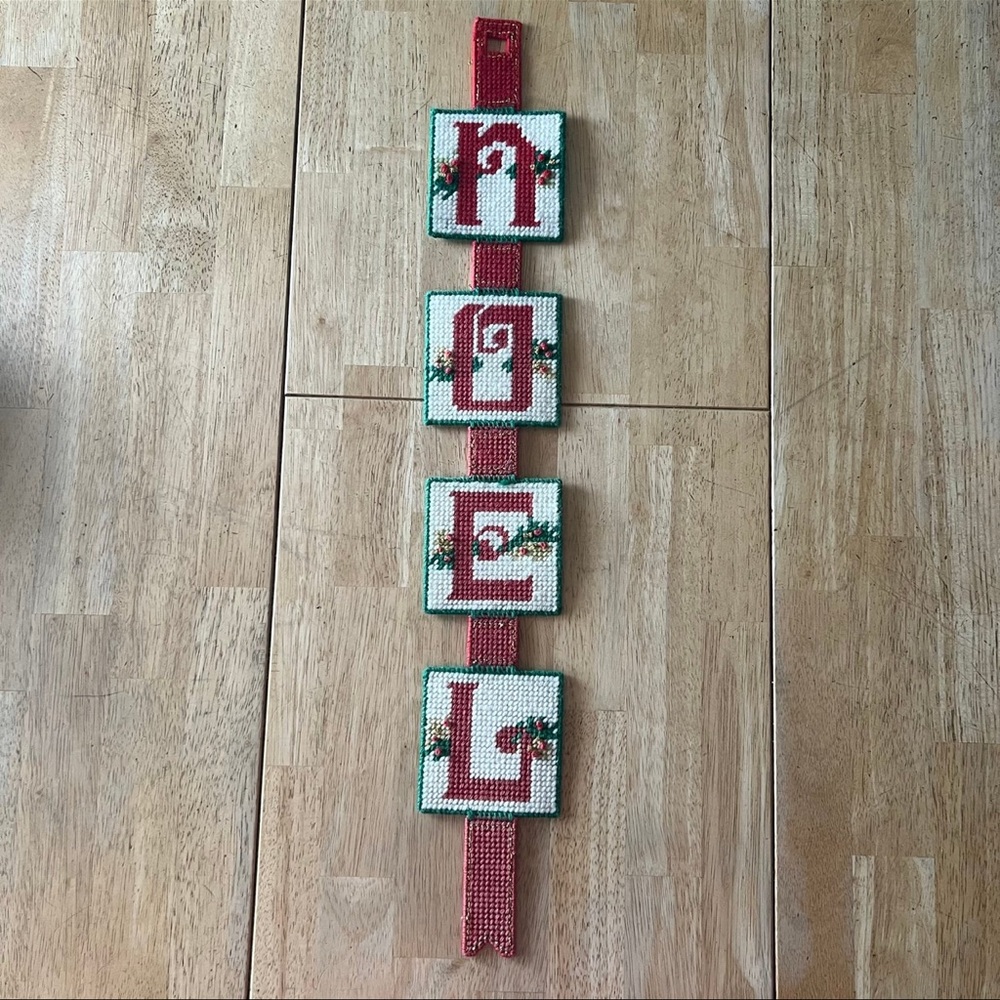Vintage Handmade NOEL Needlepoint Christmas Wall Decor